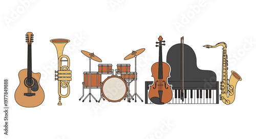 Musical instruments on display together 1.