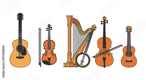 Musical instruments on display together.