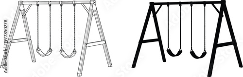 Childrens playground swing set illustration and silhouette for park recreation backyard fun outdoor activities family leisure and childhood play equipment design