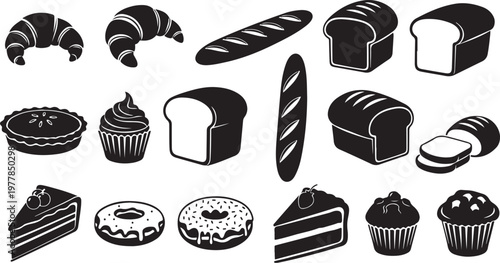 Variety of baked goods and desserts illustration