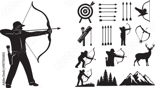 Archery Silhouette Icons Set for Hunting and Sports
