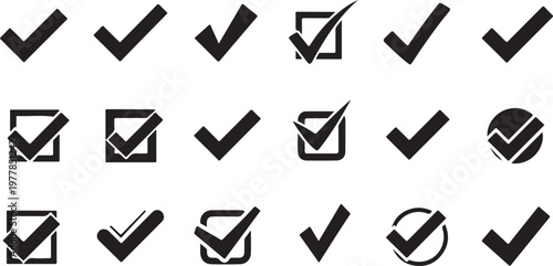 Collection of checkmark and checkbox icons on white