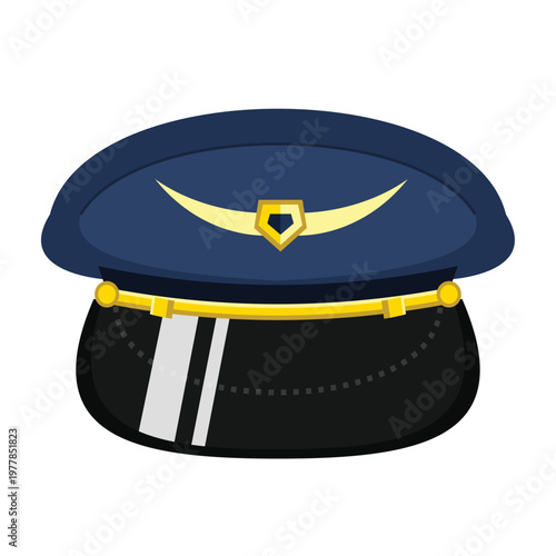 Blue airline pilot or ship captain uniform hat vector illustration