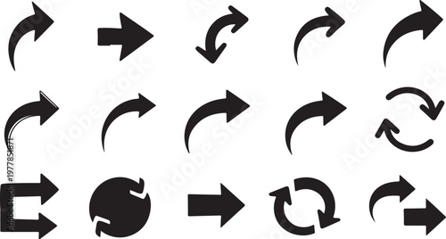 Collection of black arrow icons on white background