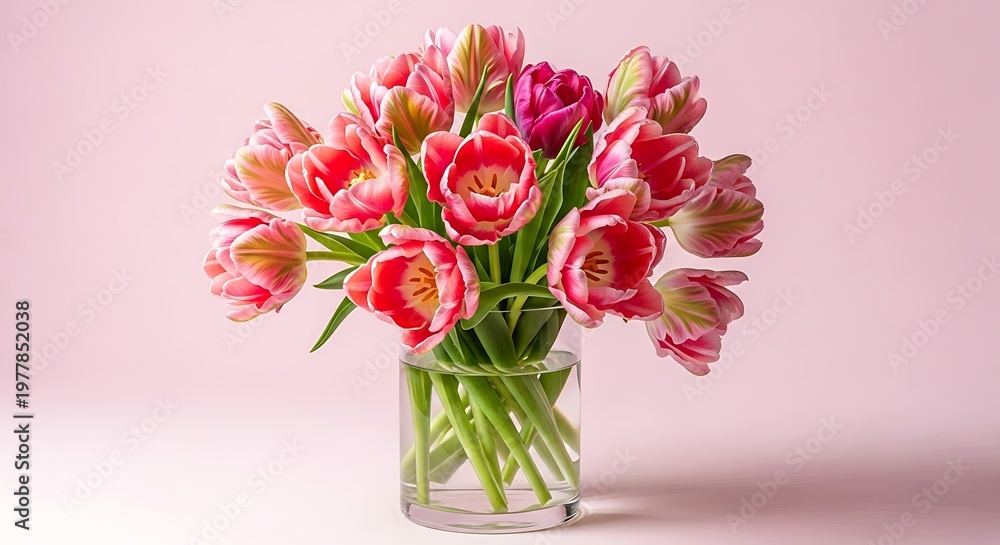 Obraz premium Pink Tulips in Glass Vase.