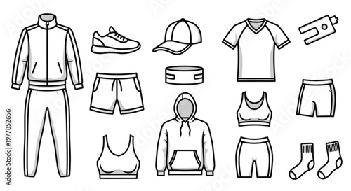 Collection of various athletic clothing items.