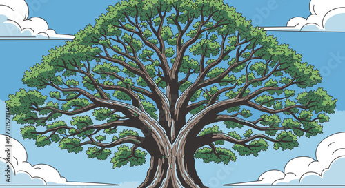 Large Tree with Green Leaves Standing.