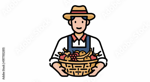 Man holding a basket of vegetables.