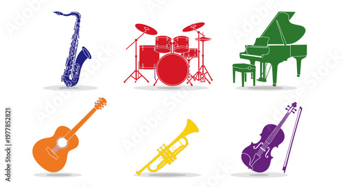 Musical Instruments Colorful Icon Set.