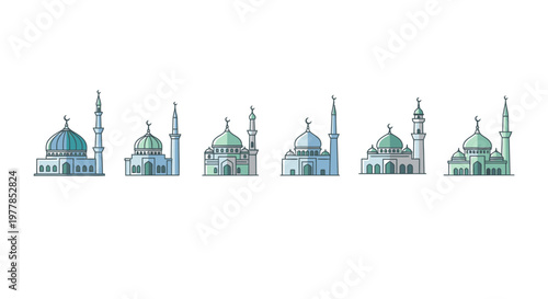 Mosques with minarets and domes architecture.