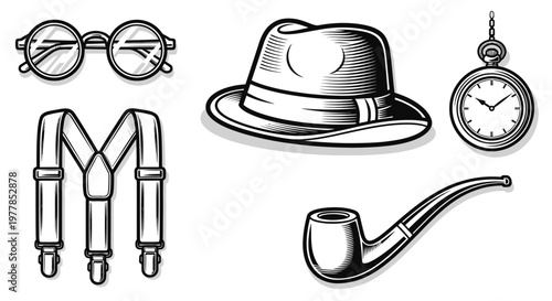 Vintage smoking accessories and hat.