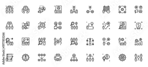Recruitment icon set. Vector illustration pack. Includes symbols for hiring, interview, resume, HR, candidate, workforce, employment and more. Editable stroke.