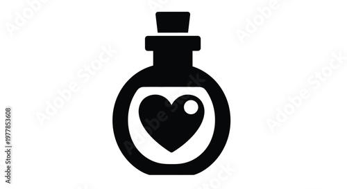 A charming vector illustration featuring a stylized potion bottle containing a bold heart symbol, perfect for themes of love, magic, and romance designs.
