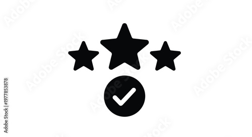 A vector illustration displaying three prominent black stars with a definitive checkmark below, symbolizing top-tier quality and customer satisfaction feedback.