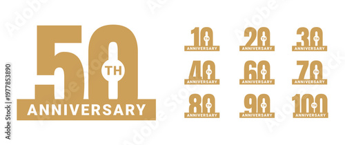 vector set of golden anniversary logo with years numbers 10th to 100th for celebration company birthday moment 