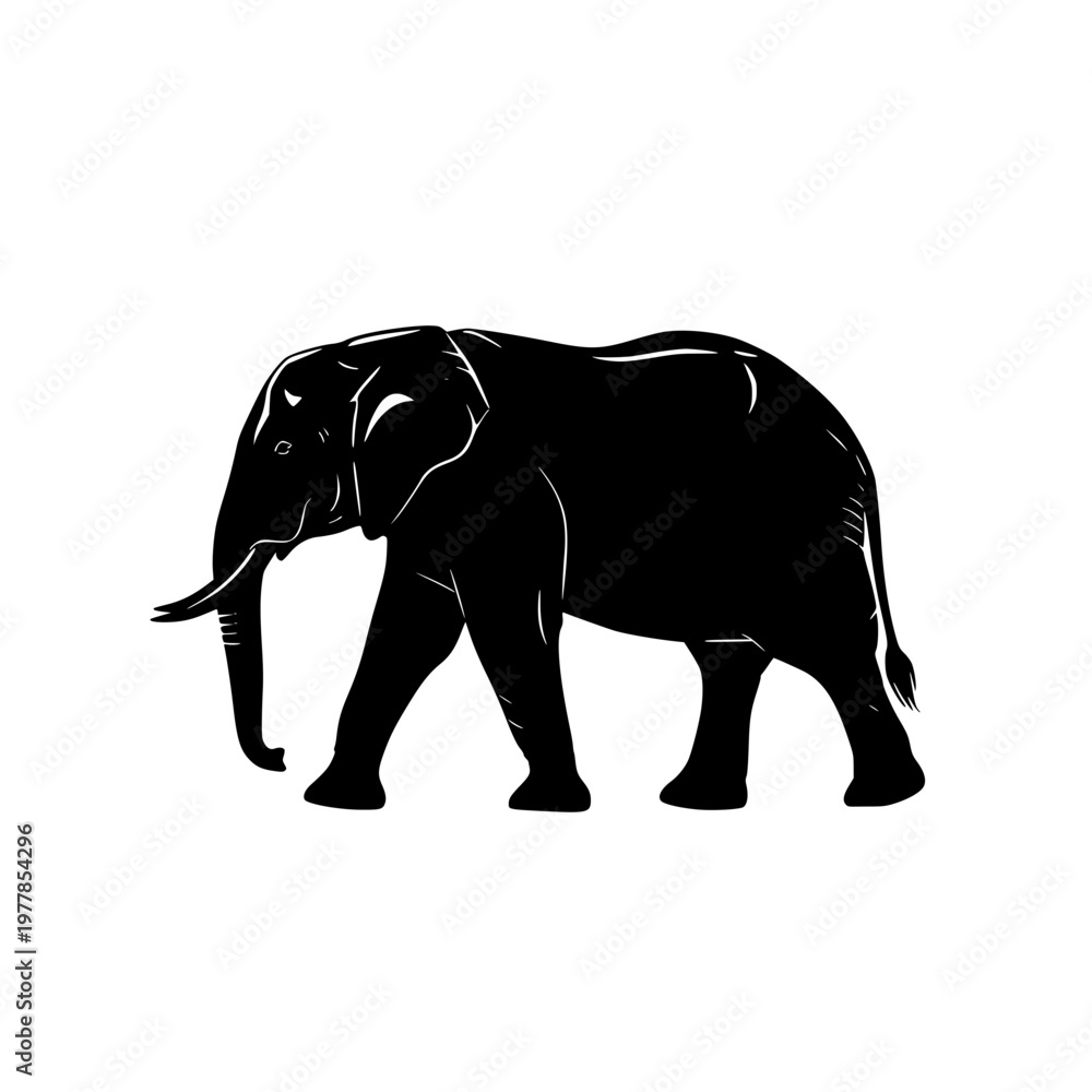 Obraz premium Black African elephant silhouette isolated on white background