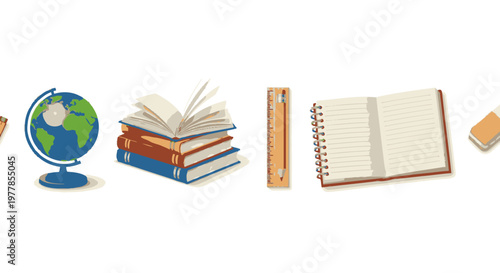 Stack of colorful educational textbooks.