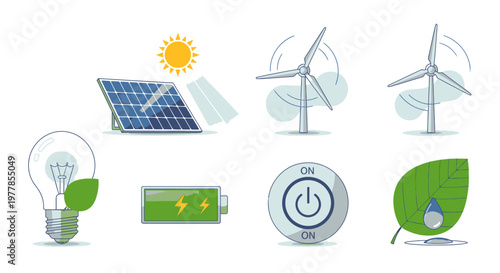 Sustainable energy icons and symbols.