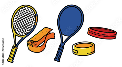 Tennis rackets and sports equipment accessories.