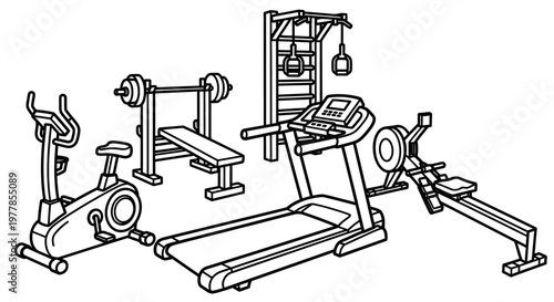 Variety of home gym exercise equipment.