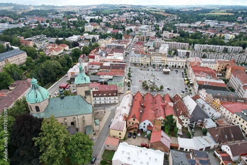 Havlickuv Brod cityscape aerial panorama of historic town square in Vysocina region, Bohemia Czech republic