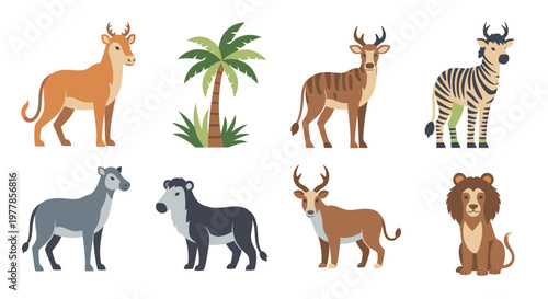 Cartoon animals in a group.