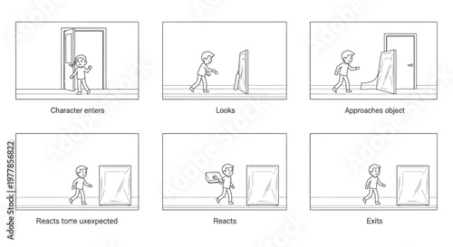 Cartoon man opening door surprised.