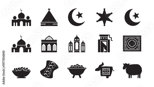 Islamic and Eid Al-Adha Al-Fitr Religious Icons Collection