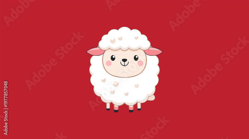 Cute Cartoon Sheep on Red Background