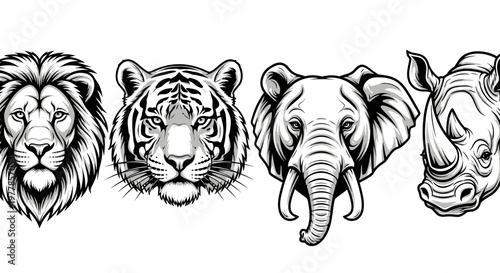 Lion Tiger Elephant Boar Animal Heads.