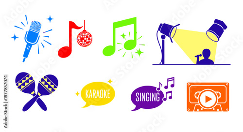 Microphone music performance singing icons.