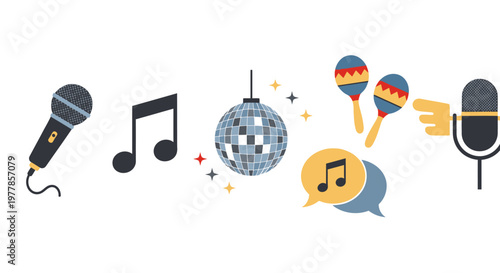 Music and disco party icons.