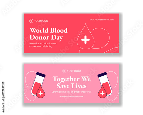 Social Media Banner Flat Cartoon Hand Drawn Illustration World Blood Donor Day