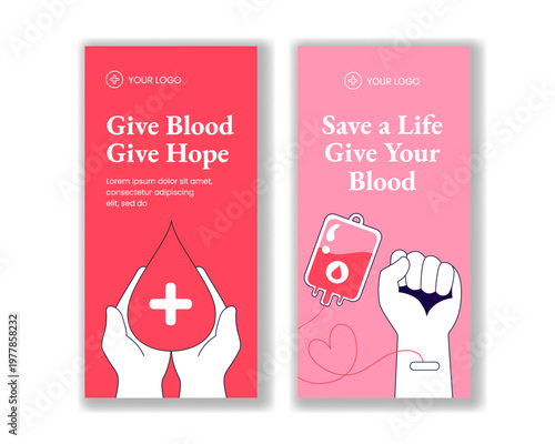 Flat Cartoon Hand Drawn Social Media Vertical Banner Background World Blood Donor Day
