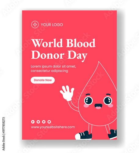 Vertical Poster Social Media Flat Cartoon Hand Drawn World Blood Donor Day Background