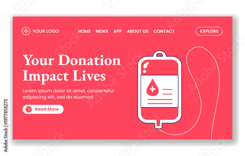 Social Media Landing Page Flat Cartoon Hand Drawn Template World Blood Donor Day