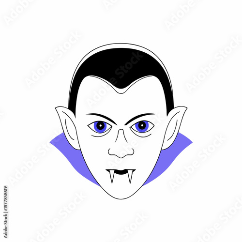 Vampire Face Colored Vector Icon. Halloween dracula head isolated on yellow
