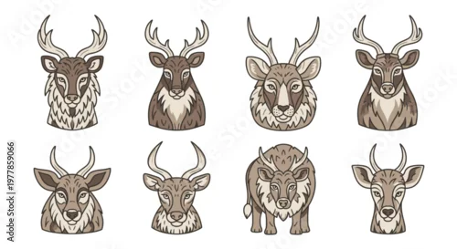 Fototapeta Deer heads with various antlers.