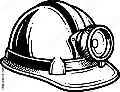 Miner helmet with headlamp, traditional tattoo style