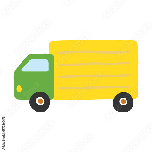 シンプルな貨物トラックの手書きアイコン　物流・運送のイメージ素材