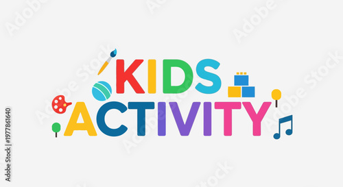 Colorful Kids Activity Logo with Art Supplies and Toys