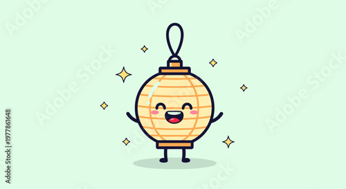 Cute Hanging Lantern Character Smiling Cheerfully.
