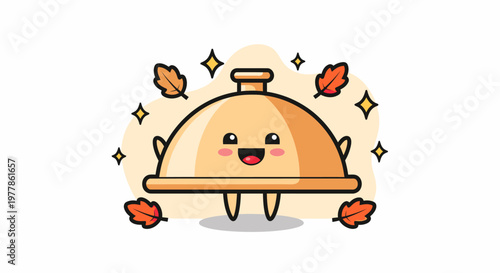 Cute Happy Cloche Character On Tray Illustration.