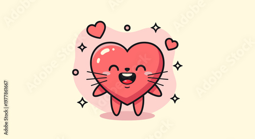 Cute Heart Cartoon Character With Happy Expression.