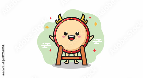Cute Horned Cartoon Monster Mascot Illustration.
