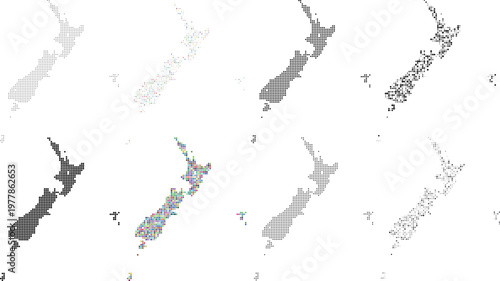 New Zealand country political vector infographic map design with geometry round style different size and color dot pattern art