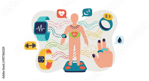Health and wellness concept with human body and icons