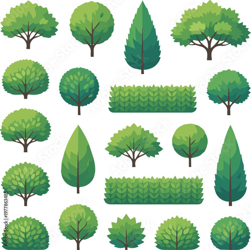 Isolated on Vector bush in different forms. Tree crown. Ornamental plant shrub for decorate of a park, a garden or a green fence vector art on white background