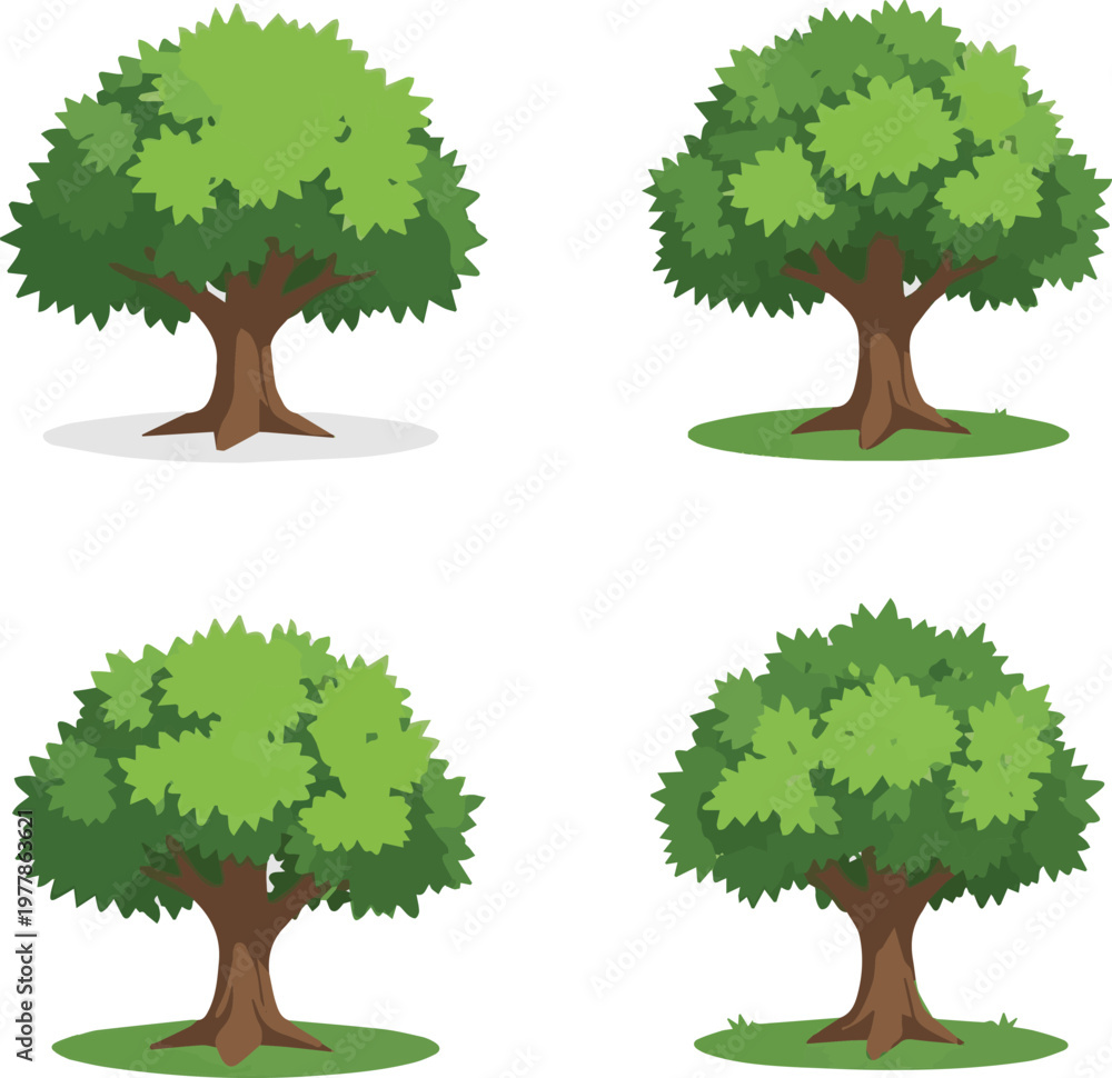 Fototapeta premium Isolated on Vector bush in different forms. Tree crown. Ornamental plant shrub for decorate of a park, a garden or a green fence vector art on white background