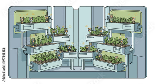Indoor vertical farm with hydroponic plants